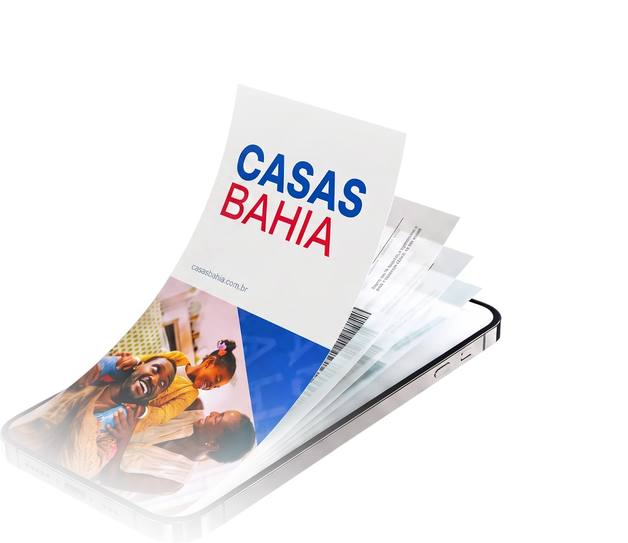 Carnê Casas Bahia saindo da tela de um celular